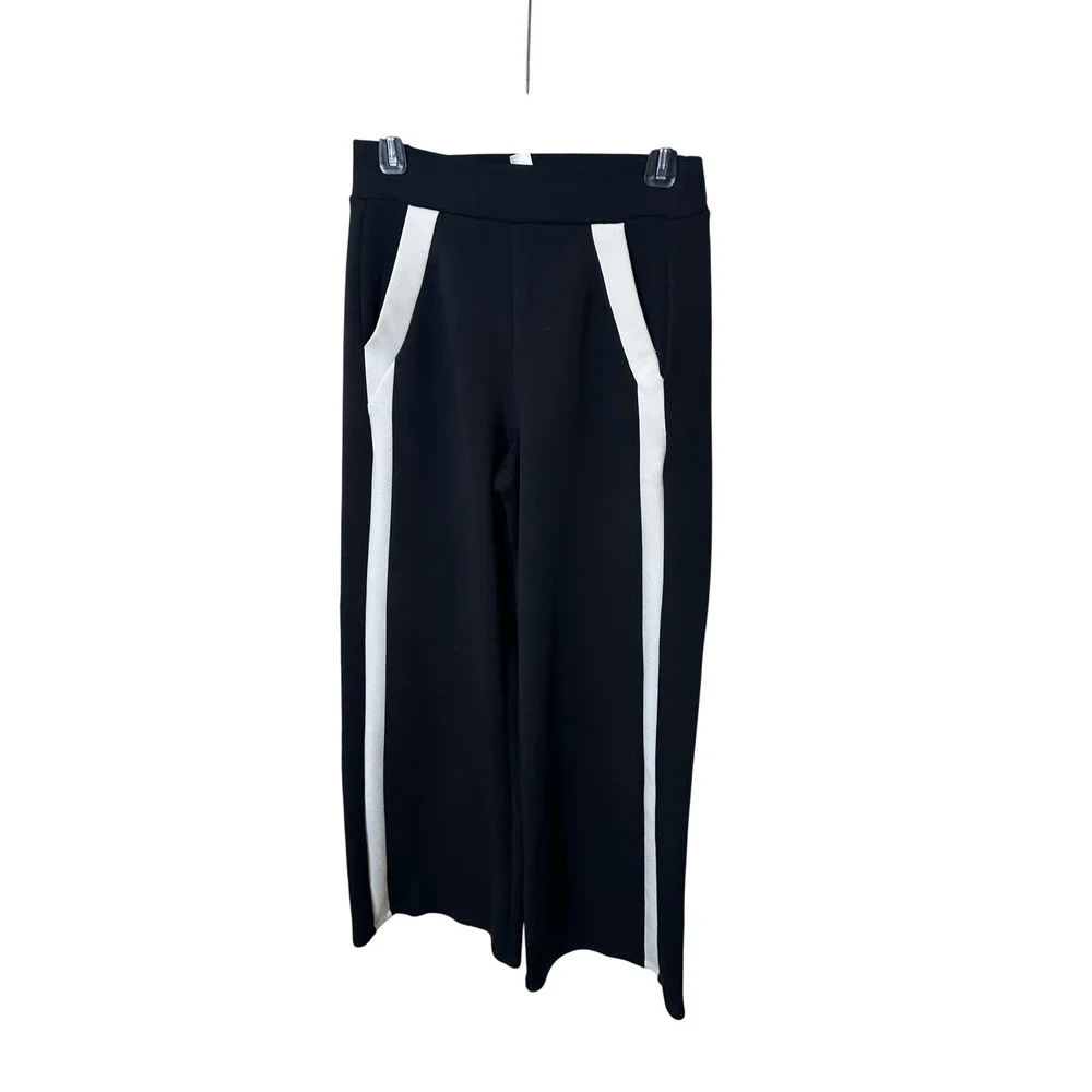 Spanx AirEssentials Wide Leg Pant Tall Small Black White Side Stripe High Rise - Picture 1 of 3